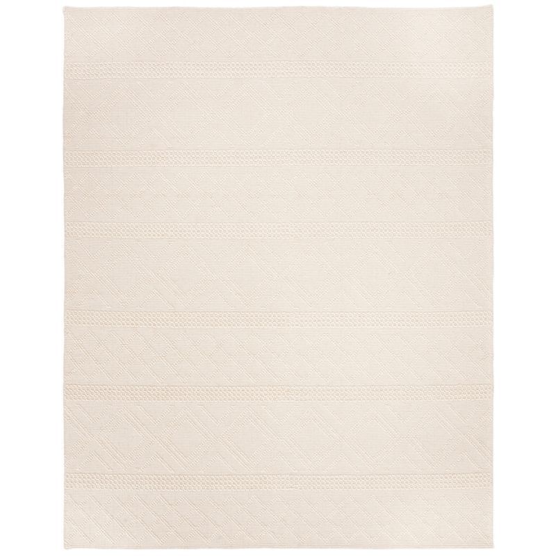 Elegant Ivory 9' x 12' Hand-Knotted Wool Area Rug