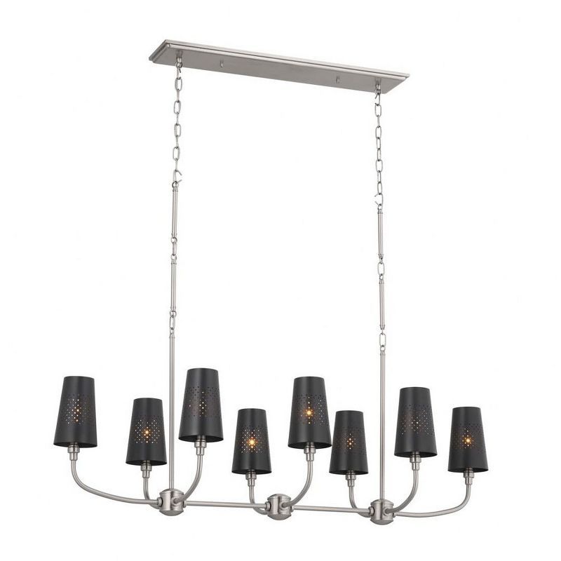 Adeena Classic Pewter 8-Light Linear Chandelier with Black Metal Shades