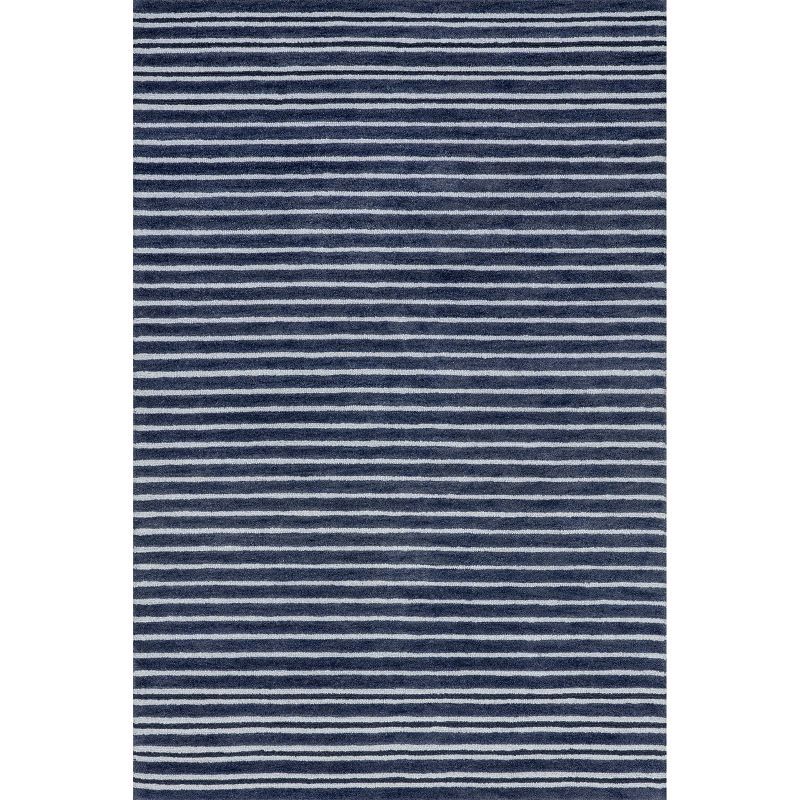 Pacific Blue Striped Wool 4' x 6' Handmade Tufted Rug