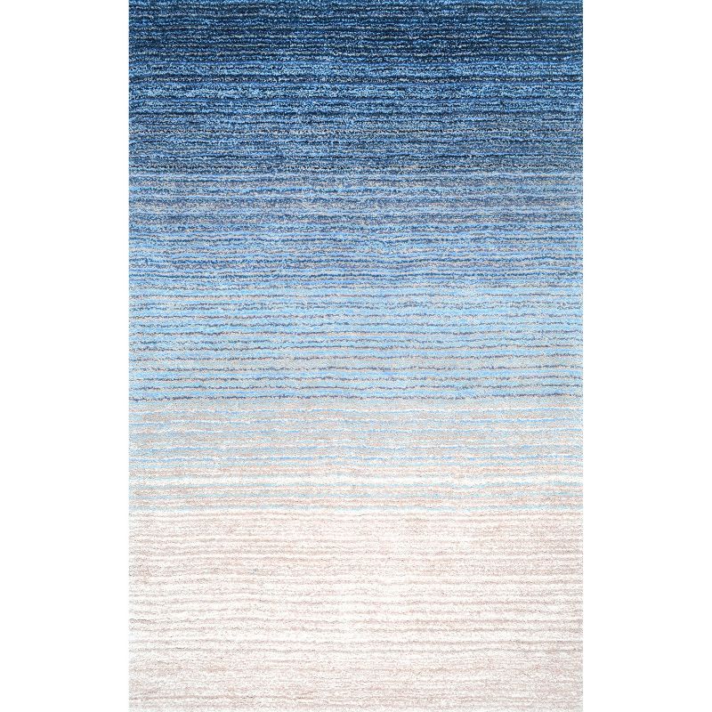 Luxurious Striped Shag Blue Multi 4' x 6' Area Rug