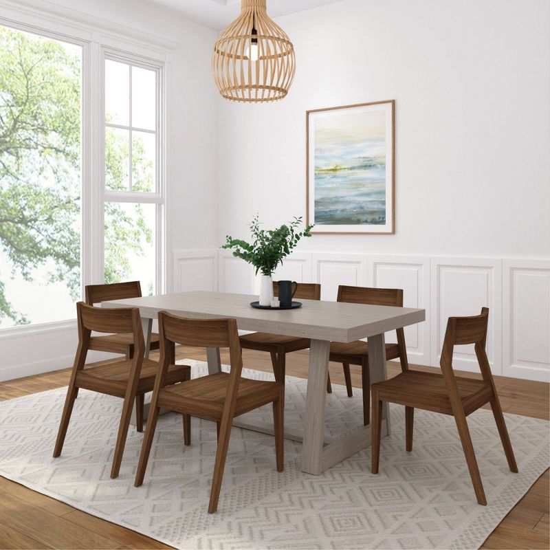 72" Multicolored Wood Dining Table Set with 6 Walnut Chairs