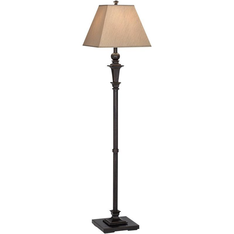 Traditional Bronze Floor Lamp with Taupe Silk Shade