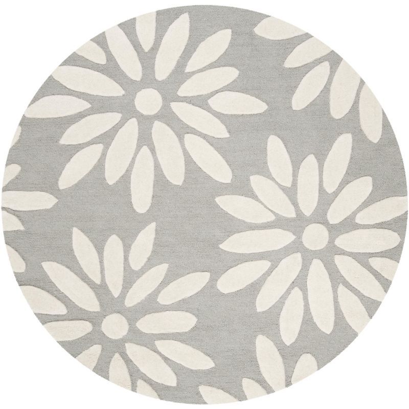 Handmade Ivory Wool Round Tufted Kids Rug