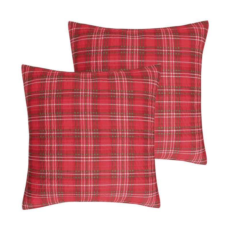 Yuletide Red Plaid Cotton Euro Sham Set of 2