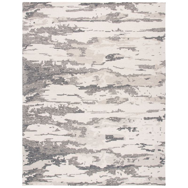 Charcoal and Ivory Abstract 8' x 10' Handmade Wool Rug