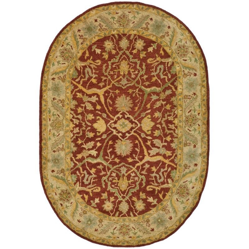 Handmade Red Wool Tufted Oval Area Rug