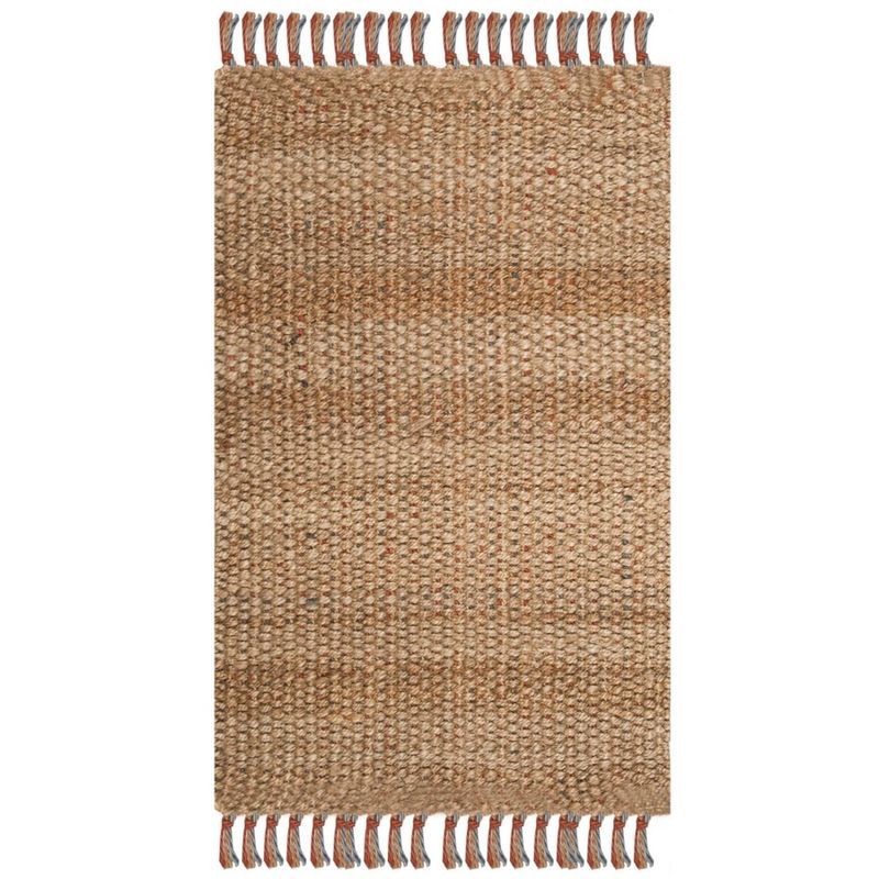 Natural Jute Handwoven Area Rug with Multicolor Accents