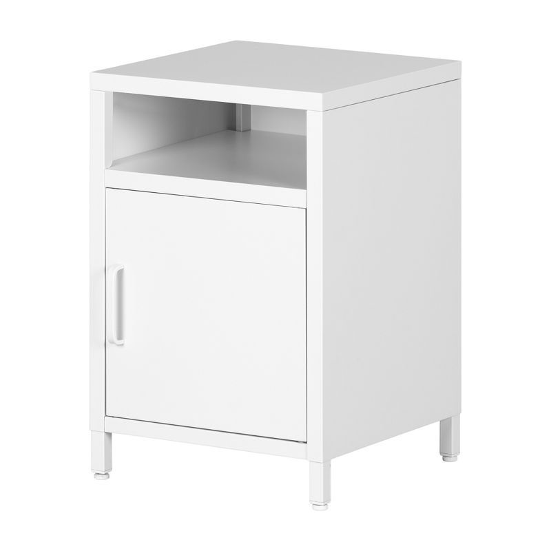 White Metal 1-Door Nightstand with Open Shelf