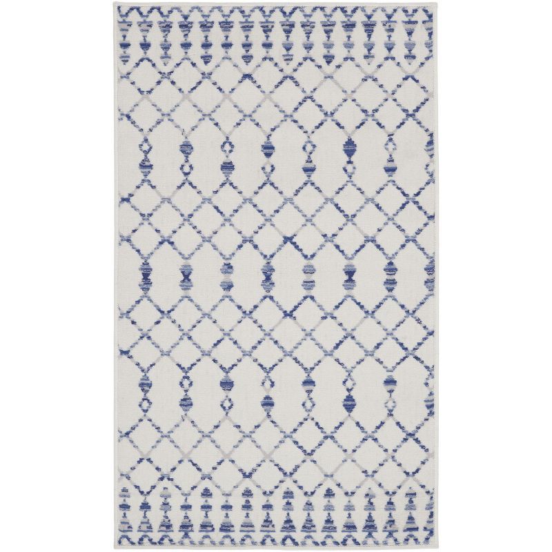 Ivory Geometric Synthetic 3' x 5' Boho Area Rug