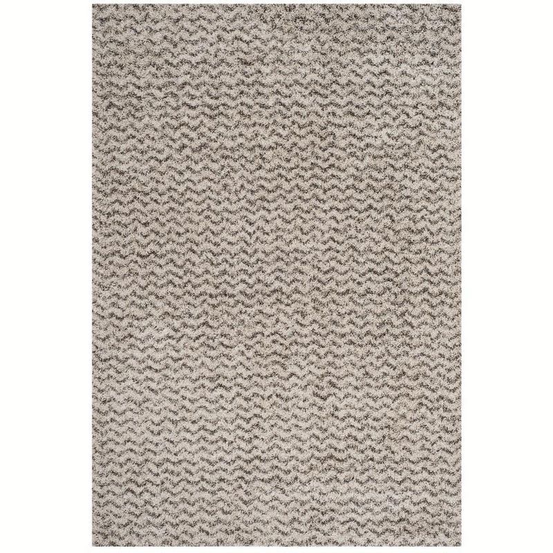 Ivory and Grey Chevron Shag Area Rug 6' x 9'