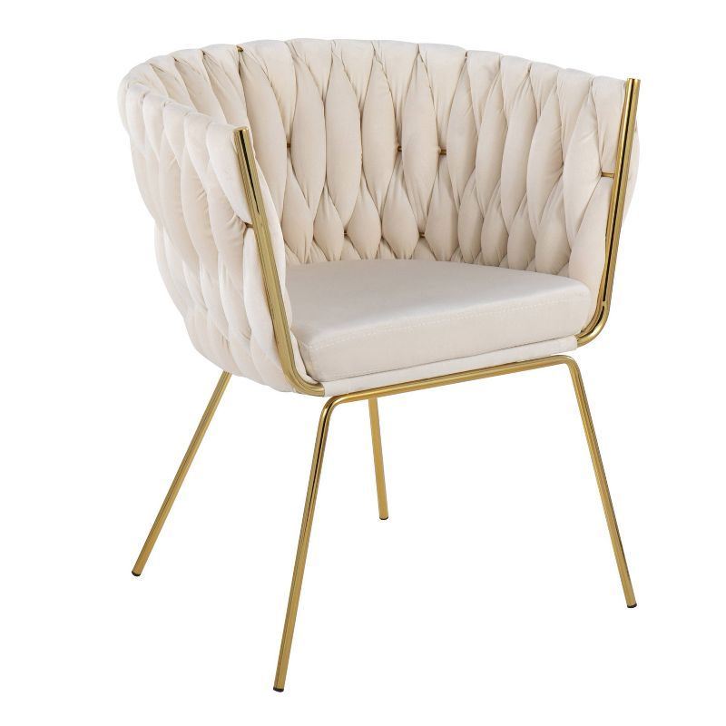 Elegant Braided Velvet Barrel Accent Chair with Gold Metal Legs