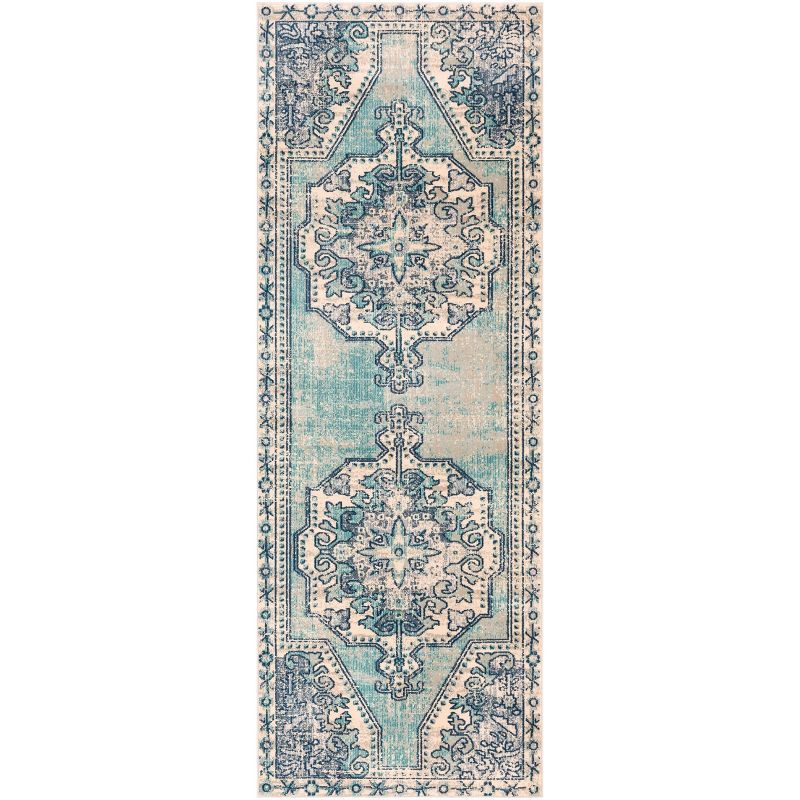Teal and Beige Rectangular Synthetic Traditional Area Rug
