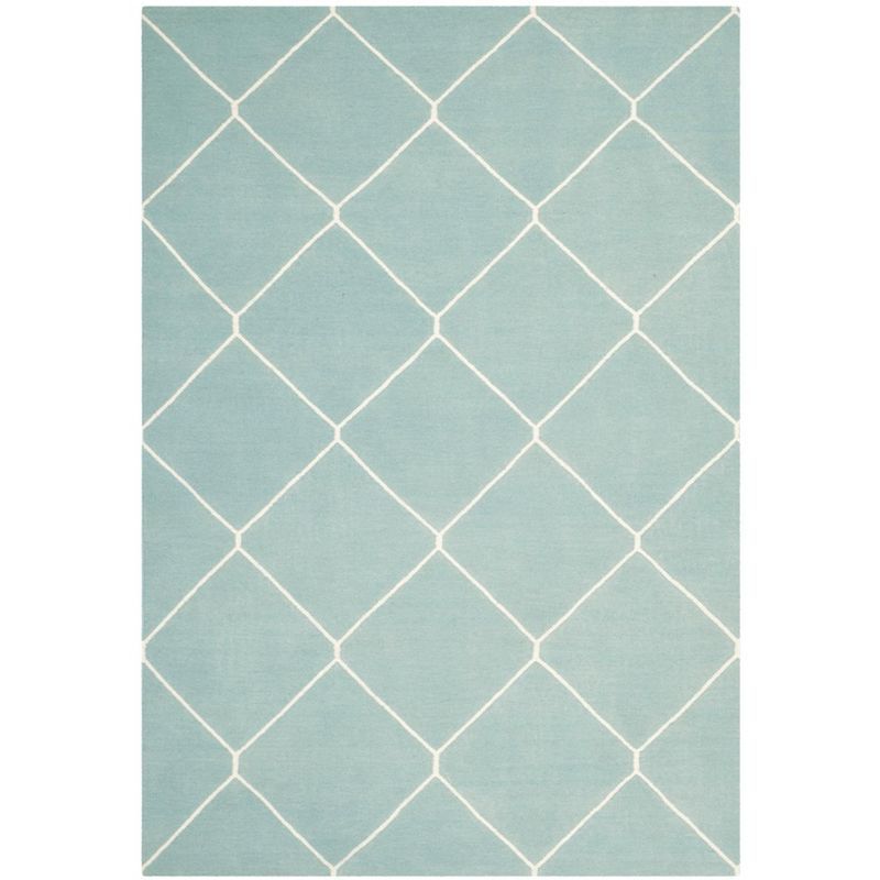 Light Blue and Ivory Geometric Wool Area Rug, 5' x 8'