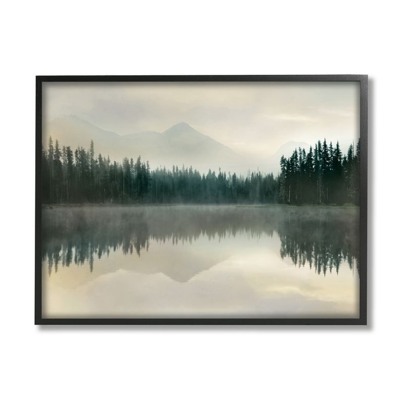 Foggy Lake Forest Landscape Framed Canvas Print, 25 x 32 in