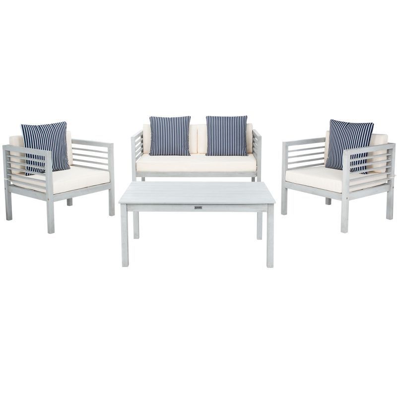 Gray Eucalyptus 4-Piece Outdoor Conversation Set with Accent Pillows