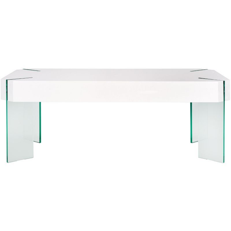 Katelyn White and Clear Glass Rectangular Coffee Table