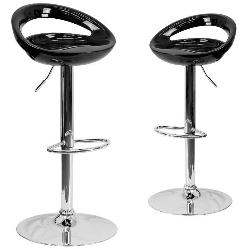 Glossy Black Adjustable Swivel Bar Stools with Chrome Base, Set of 2