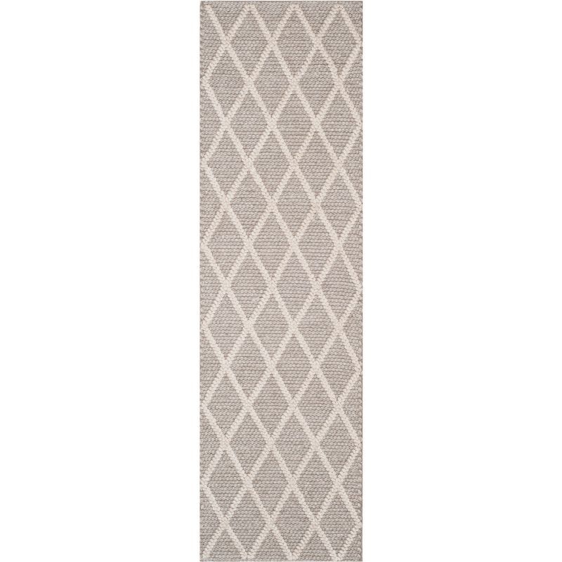 Gray Diamond Pattern Hand-Tufted Wool Runner Rug