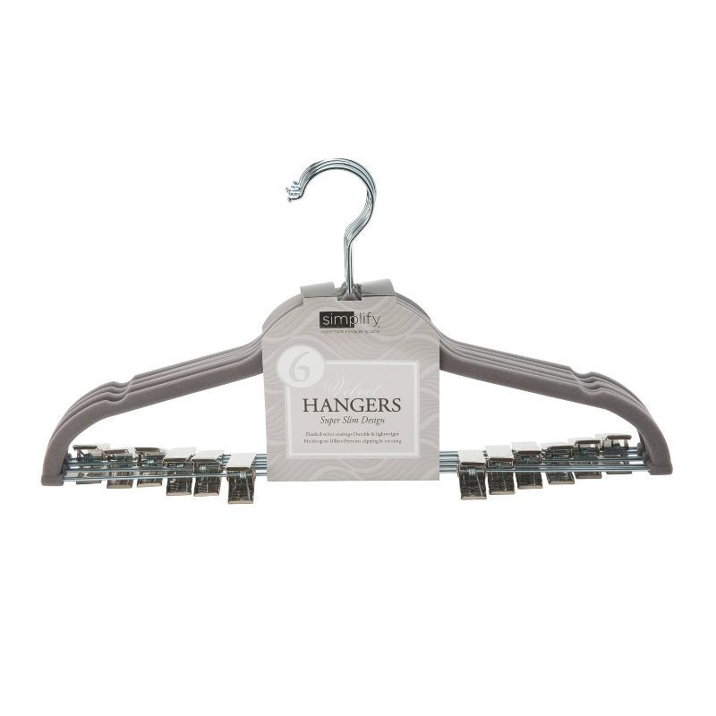 Gray Velvet Suit Hangers with Clips - Set of 6