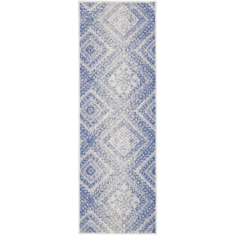 Blue Geometric Synthetic Runner Rug 2' x 8'