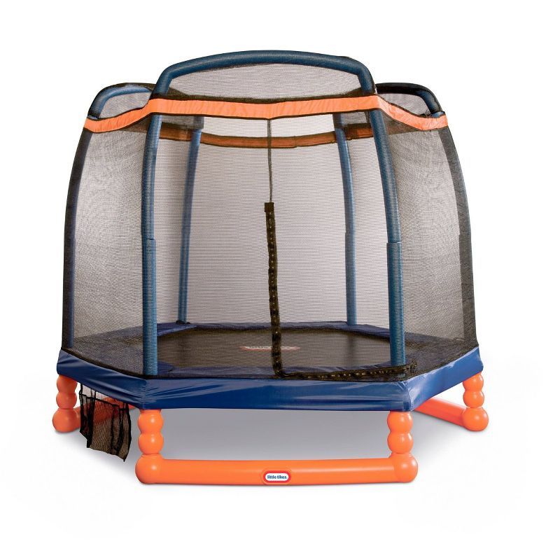 Kids' 7-Foot Round Orange and Blue Trampoline with Enclosure