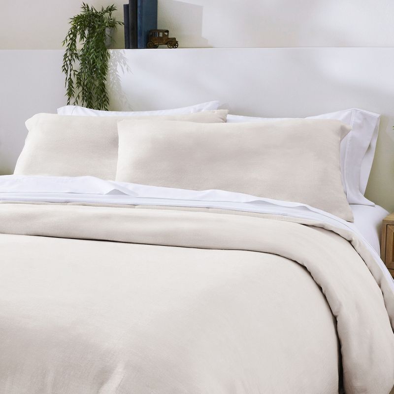 Natural Linen Queen Duvet Cover Set with Pillow Shams