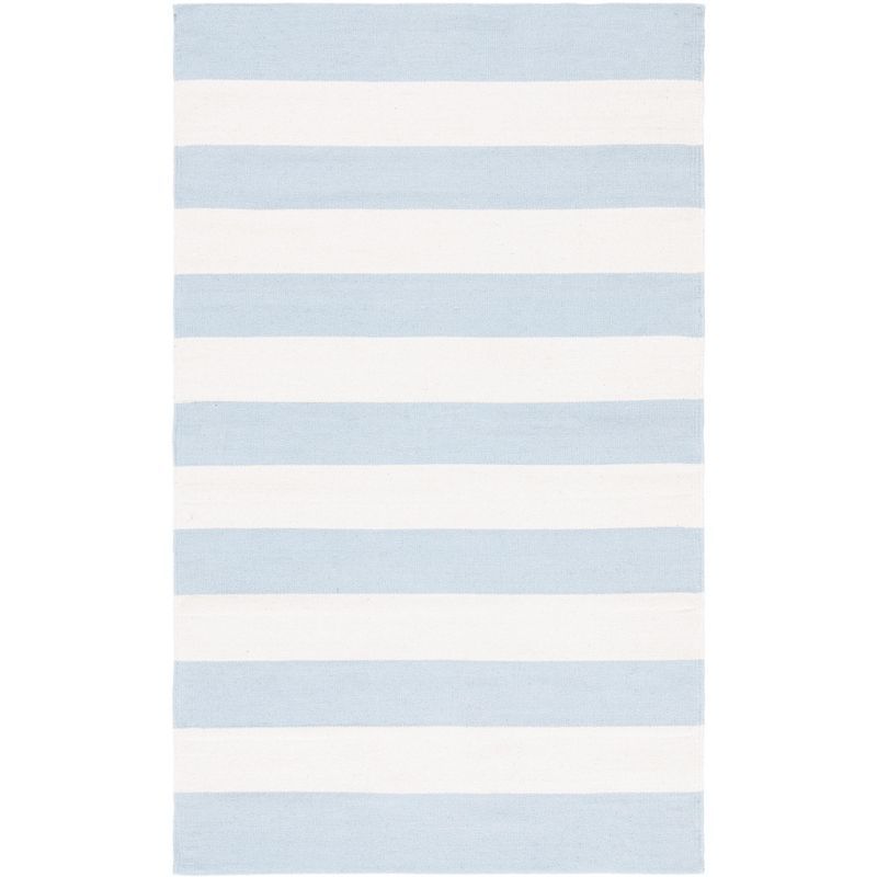 Ivory and Sky Blue Striped Cotton Flat Woven Rug