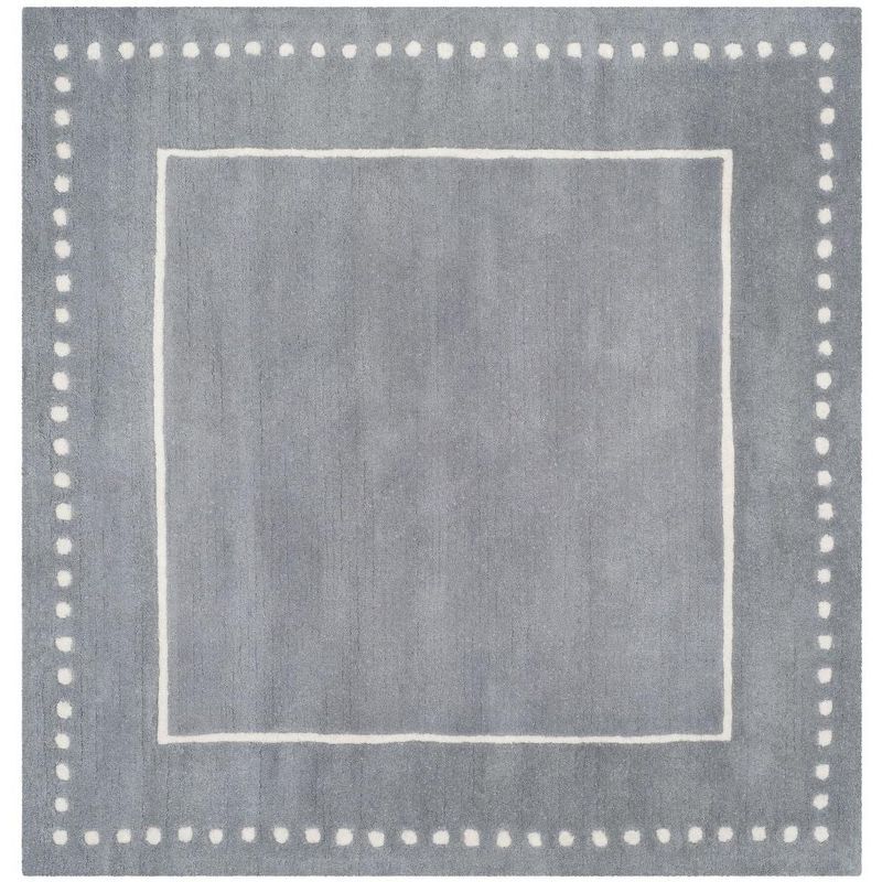 Hand-Tufted Silver and Ivory Wool 5' Square Area Rug