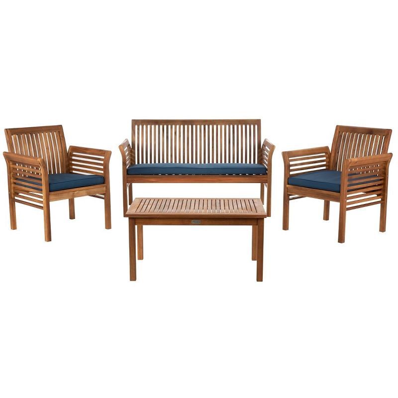 Carson 4-Piece Natural Acacia Outdoor Set with Navy Cushions