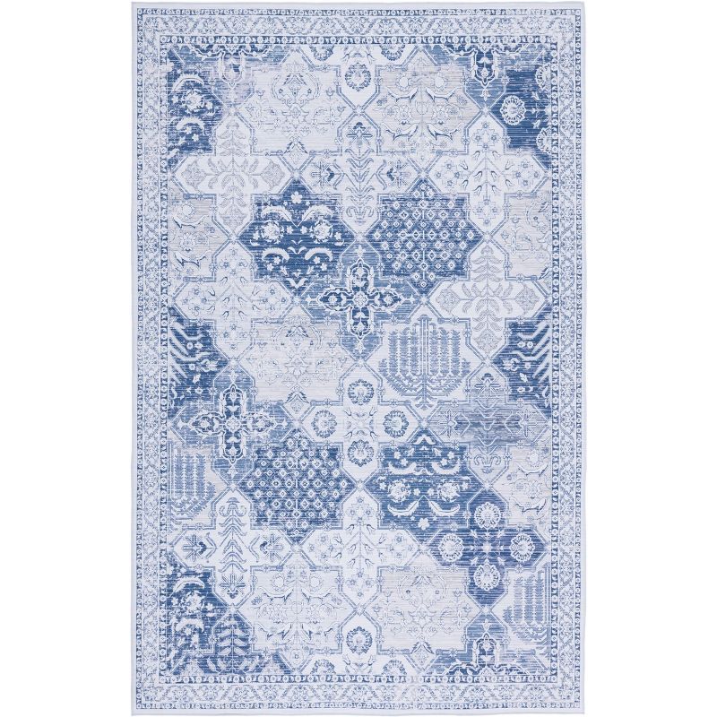 Tucson Grey & Navy Synthetic 8' x 10' Machine Washable Rug