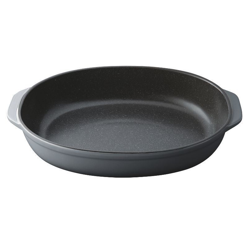 Gray Stoneware Oval Baking Dish with Handles, 16.8 in