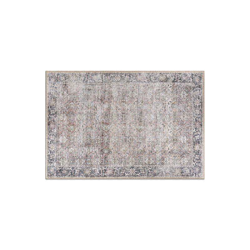 Vintage Distressed Red and Gray Polyester Rectangular Area Rug, 2' x 3'