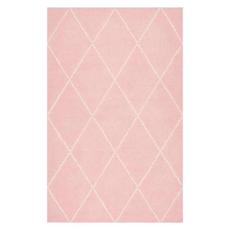 Charming Baby Pink Handmade Wool Rug 4' x 6' with Tufted Detail