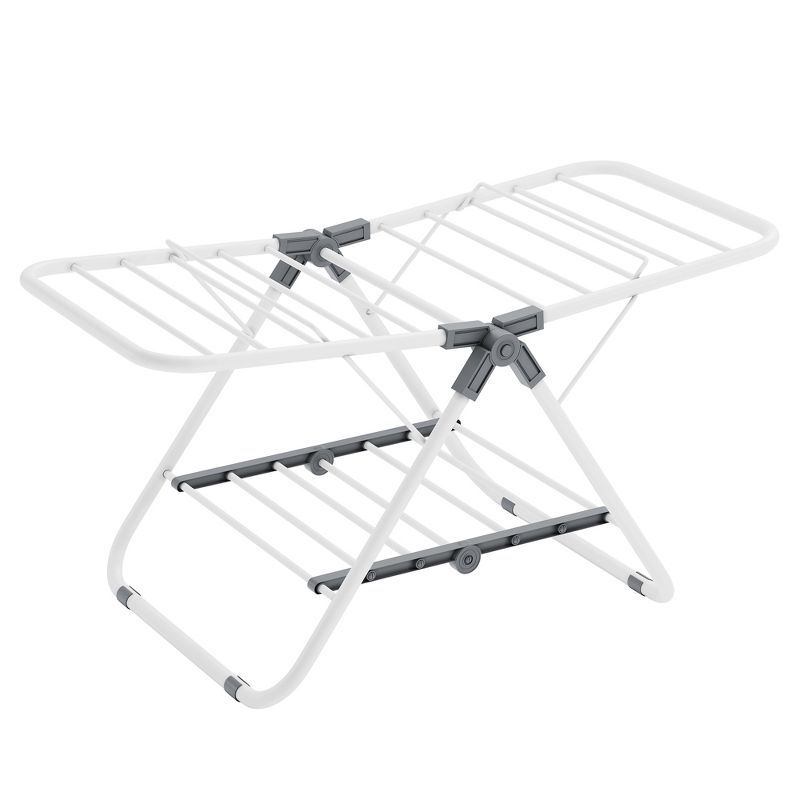 Compact White Foldable 2-Level Clothes Drying Rack