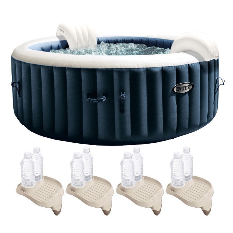 Intex 4-Person Navy Inflatable Round Hot Tub with Cup Holders