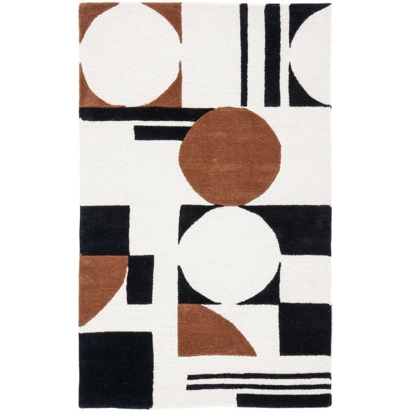 Handmade Black and Ivory Wool Tufted Abstract Rug 4' x 6'