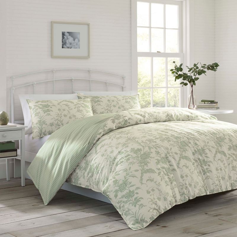 Natalie Sage Green Cotton Reversible Duvet Cover Set