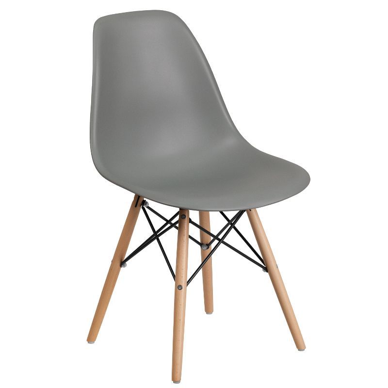 Moss Gray Plastic Side Chair with Wooden Legs