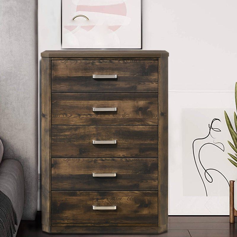 Elettra 5-Drawer Chest in Rustic Walnut with Sleek Rectangular Pulls