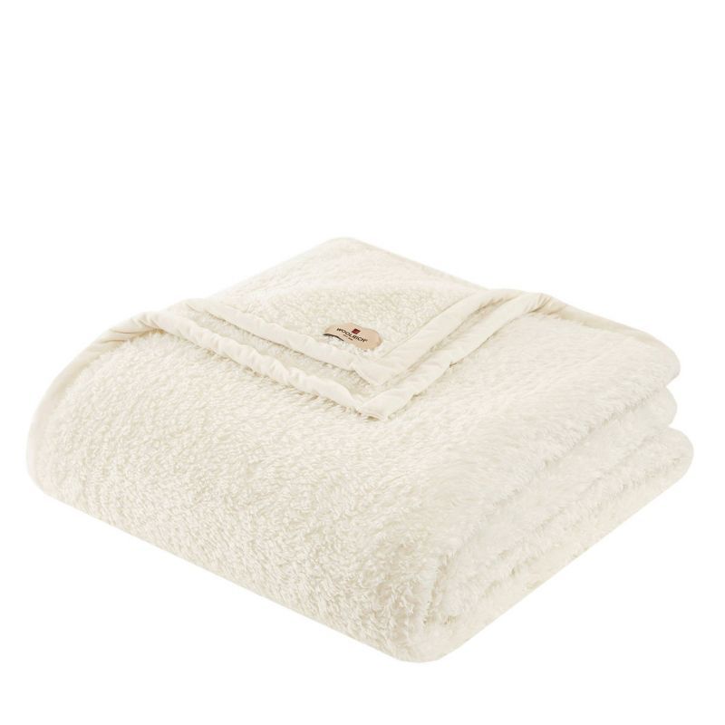 Ivory Twin Reversible Berber Blanket with Velvet Binding