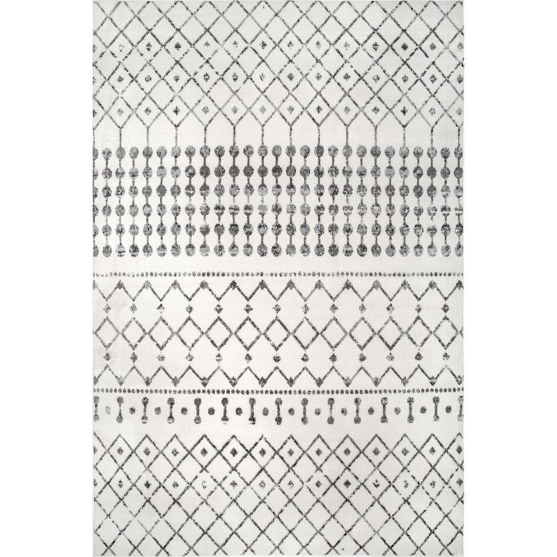 Square 50'' Easy Care Gray Geometric Synthetic Area Rug