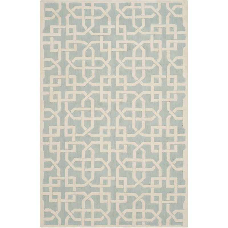 Light Blue Hand-Knotted Geometric Cotton Area Rug