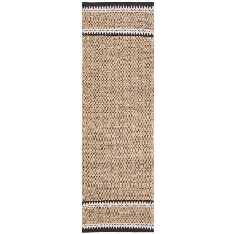 Natural and Black Geometric Wool Cotton Runner Rug