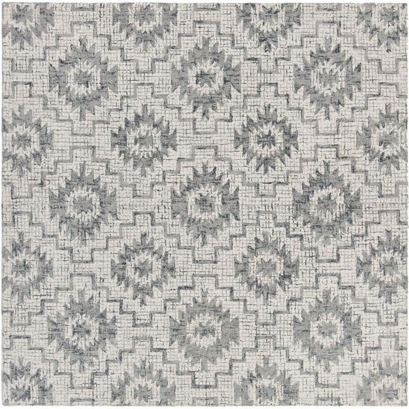 Medium Gray Wool Handmade Tufted Abstract Square Area Rug