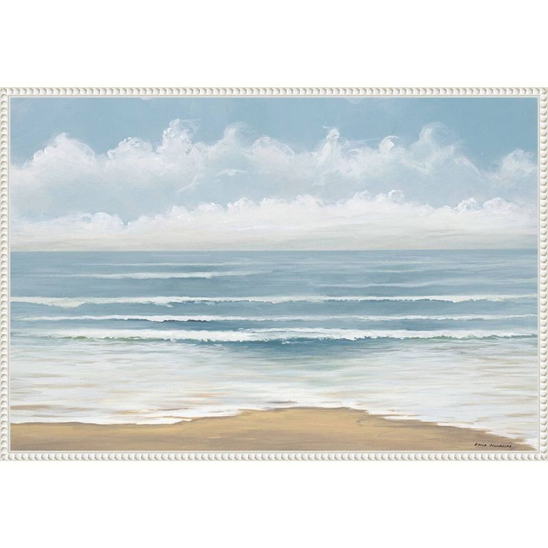 Smooth Beach Waves Framed Canvas Wall Art with Beaded Perimeter