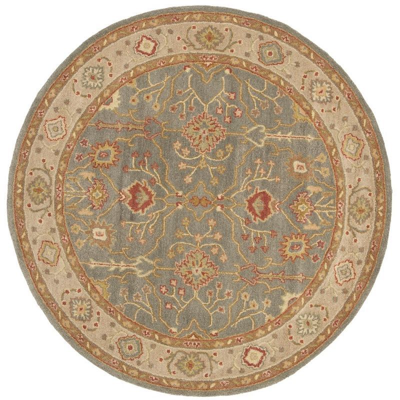 Handmade Blue Wool Tufted Round Area Rug, 6' x 6'