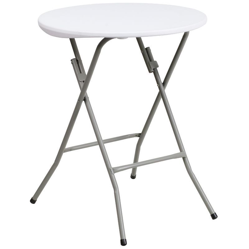 24-Inch Round White Plastic Folding Table with Gray Metal Frame