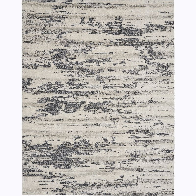 Ivory Blue Abstract Hand-Knotted Rectangular Area Rug