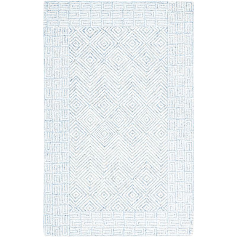 Hand-Tufted Americana Light Blue Wool Rectangular Rug 5' x 8'