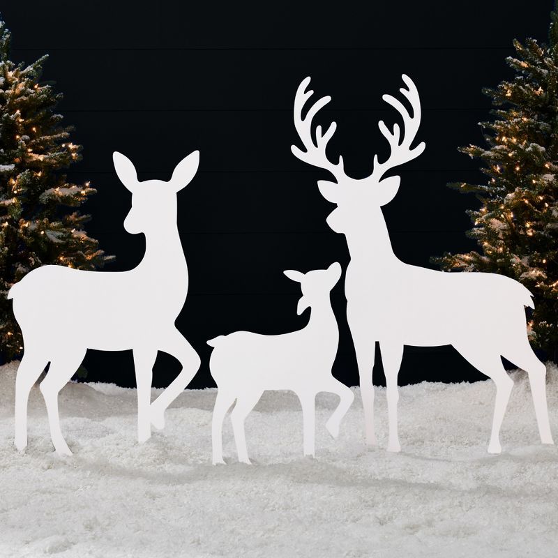 White 3-Piece 46" Outdoor PVC Deer Family Silhouette Set